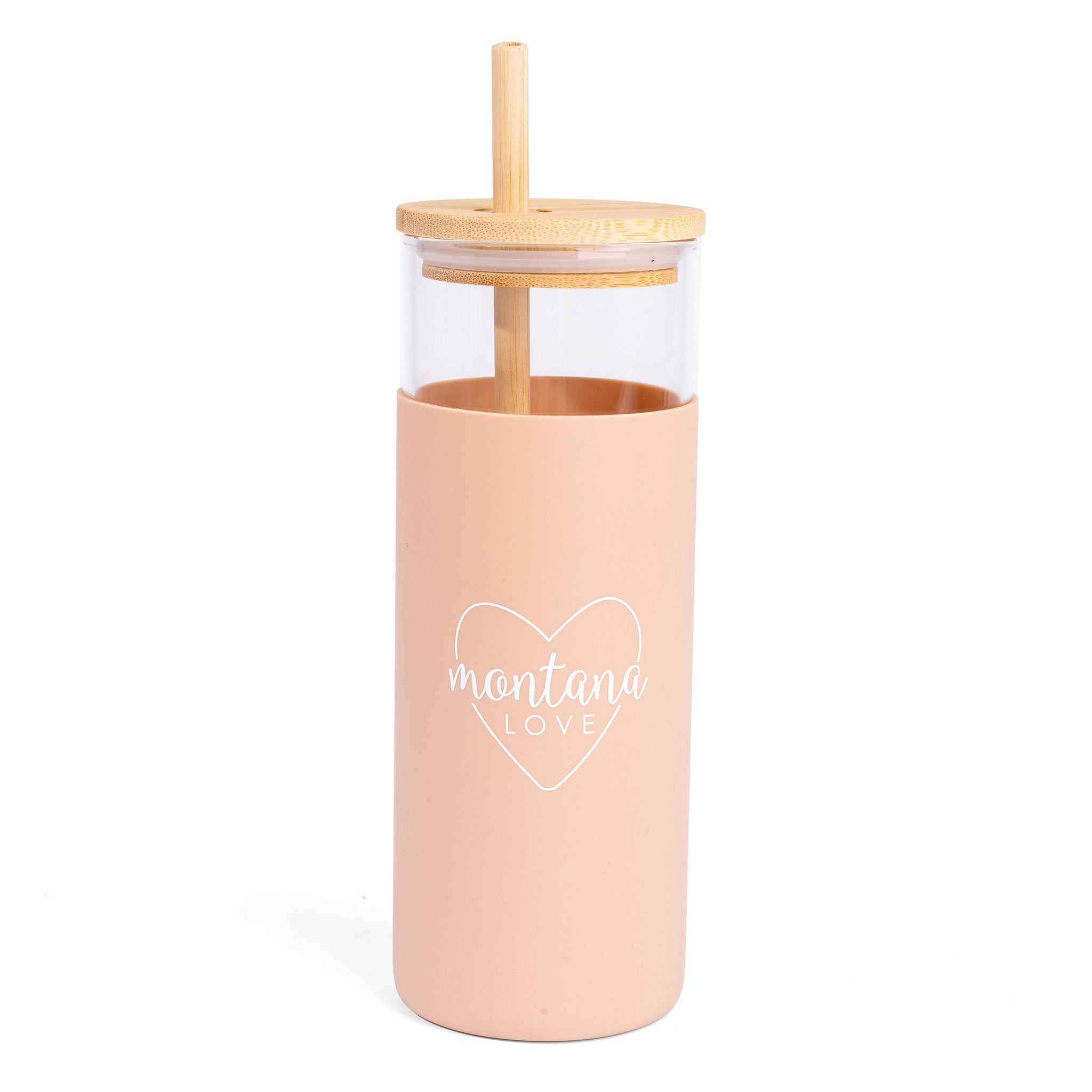Montana Love Glass Tumbler w/Straw in Peach